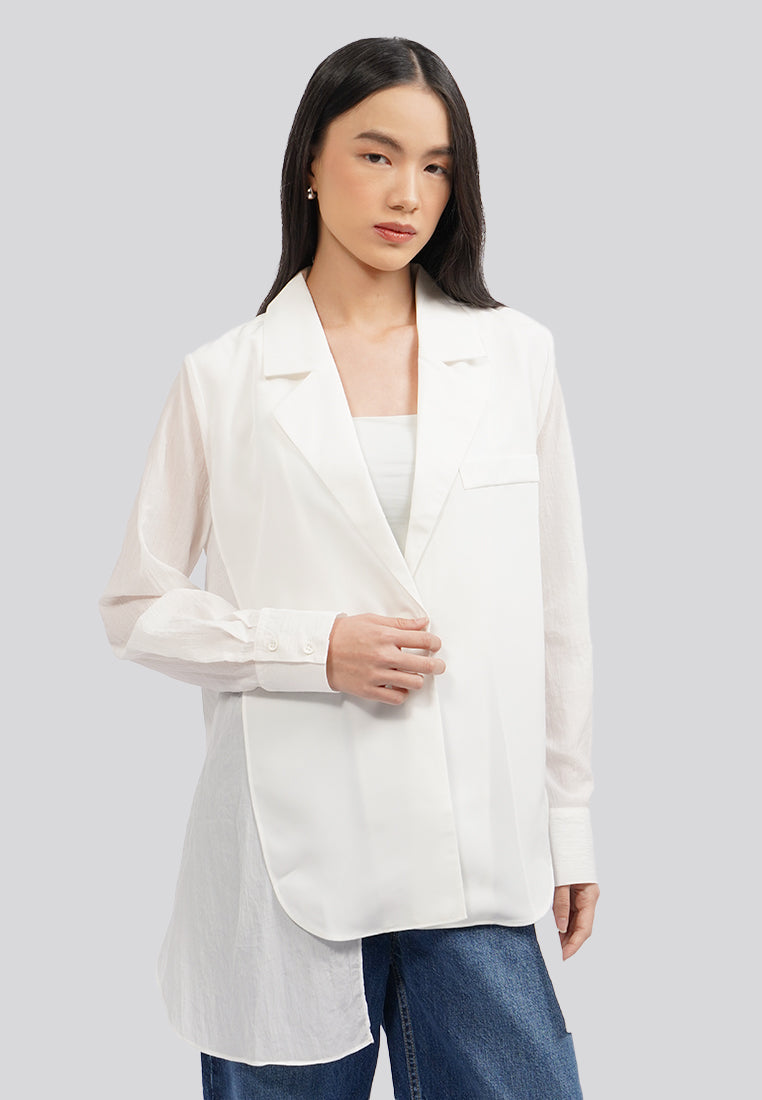 Long Sleeve Sheer Blazer Off White