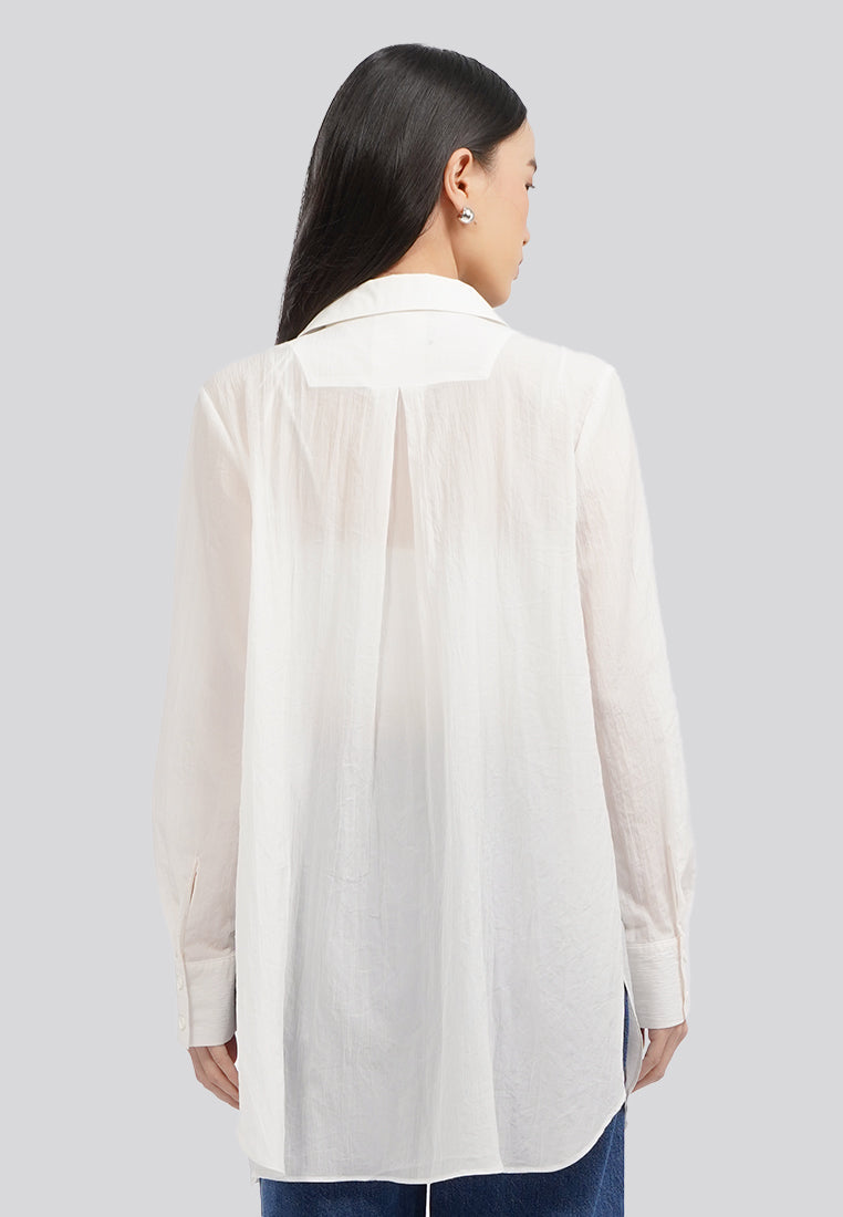 Long Sleeve Sheer Blazer Off White