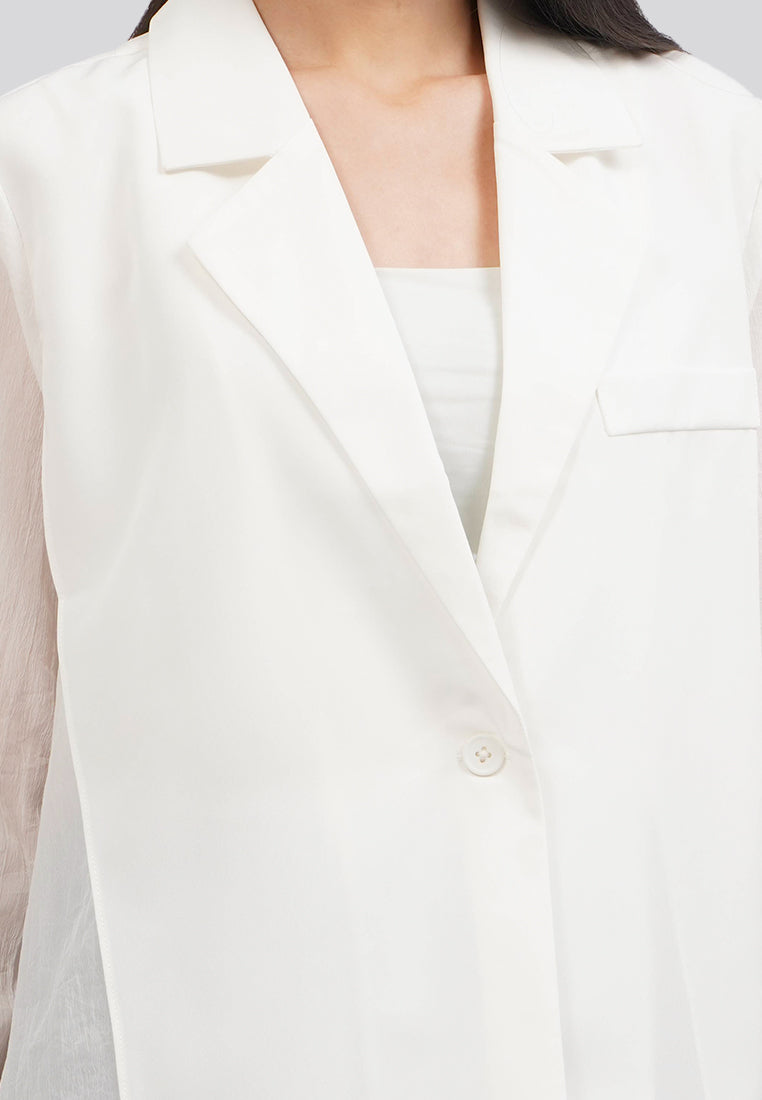 Long Sleeve Sheer Blazer Off White