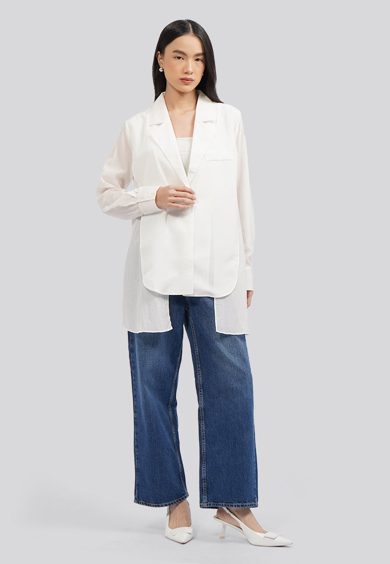 Long Sleeve Sheer Blazer Off White