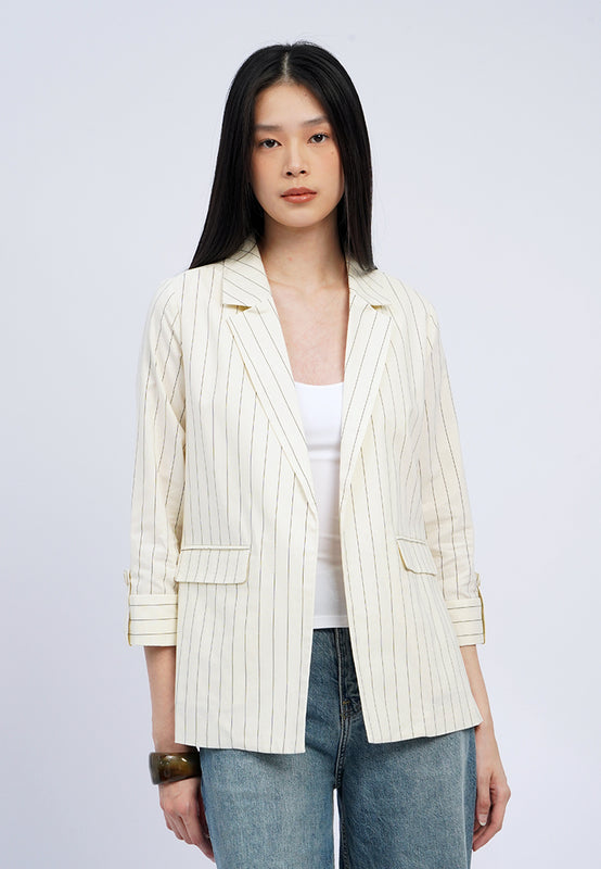 Rolled Up Sleeves Open Blazer