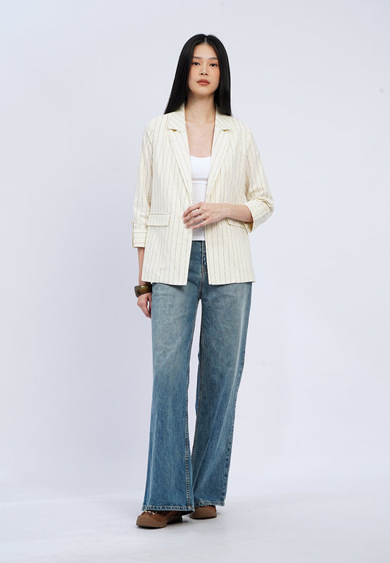 Rolled Up Sleeves Open Blazer