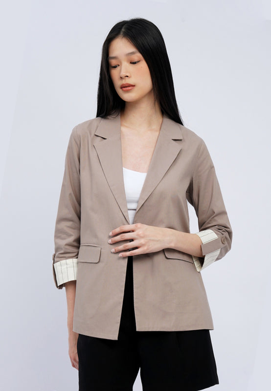 Rolled Up Sleeves Open Blazer