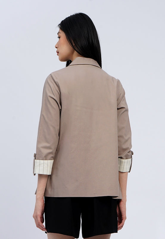 Rolled Up Sleeves Open Blazer