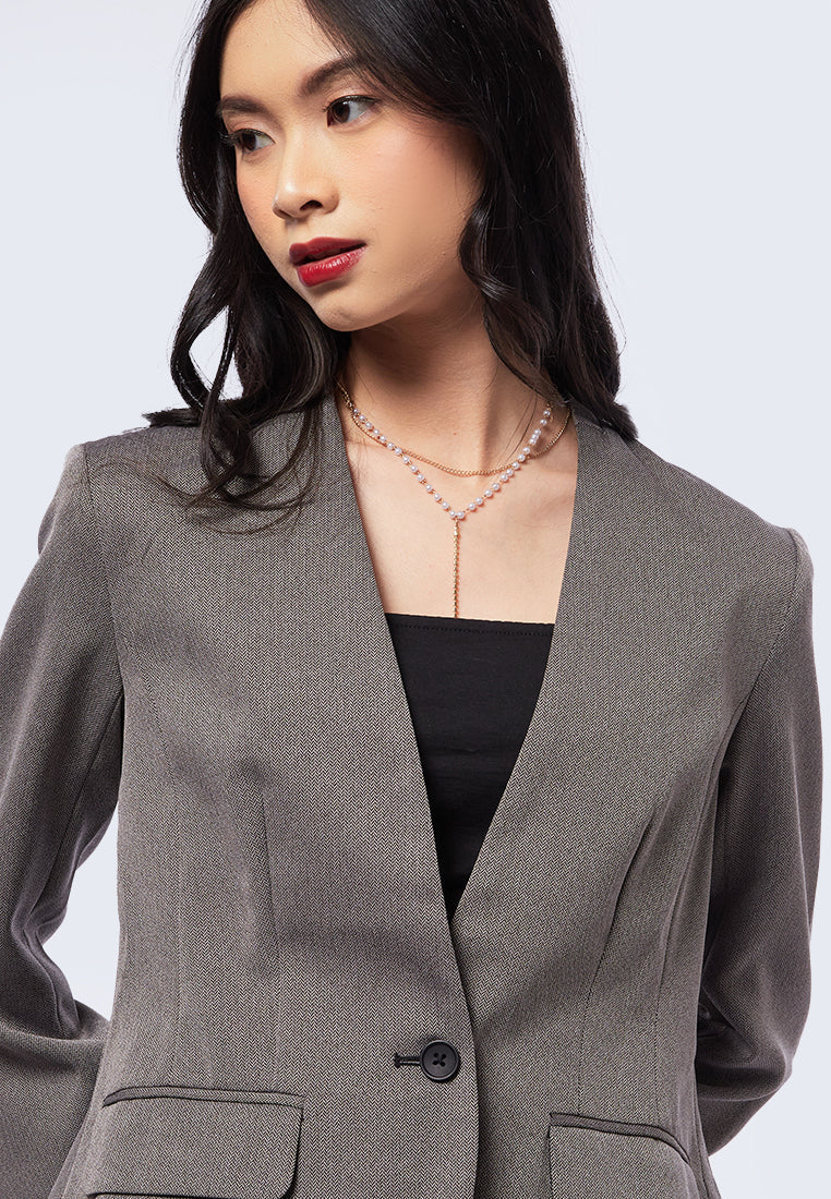 Long Sleeve Herringbone Blazer