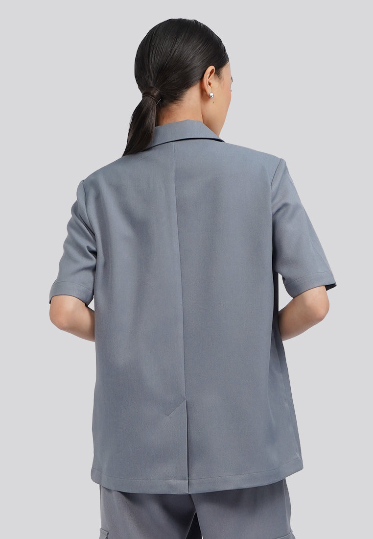 Short Sleeve Blazer with Lapel Dark Grey