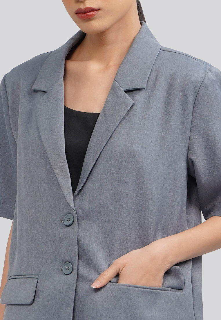 Short Sleeve Blazer with Lapel Dark Grey