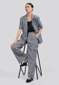 Short Sleeve Blazer with Lapel Dark Grey
