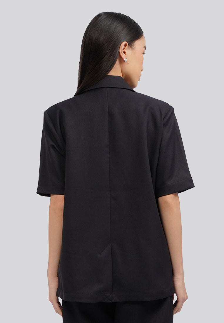 Short Sleeve Blazer with Lapel Black