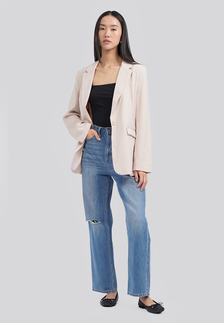Oversized Long Sleeve Blazer Beige