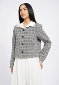 Detachable Collar Tweed Blazer