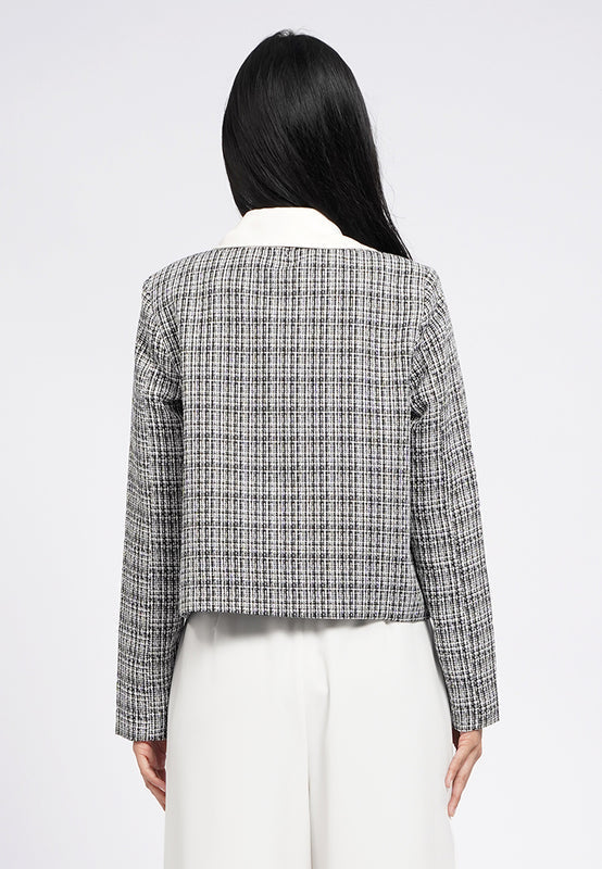 Detachable Collar Tweed Blazer
