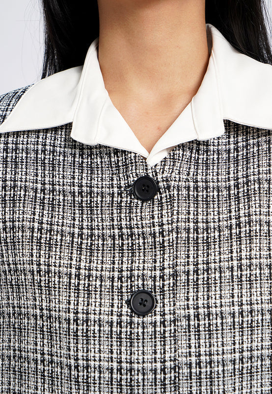 Detachable Collar Tweed Blazer