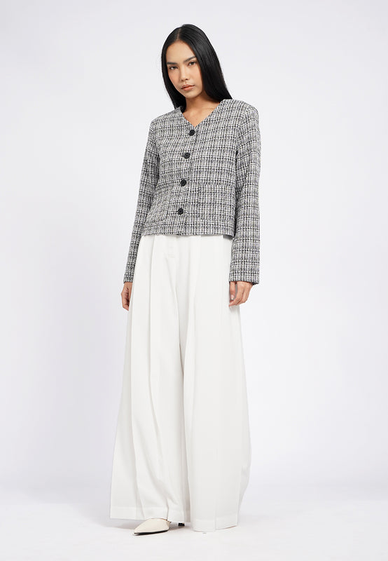 Detachable Collar Tweed Blazer
