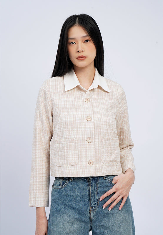 Detachable Collar Tweed Blazer