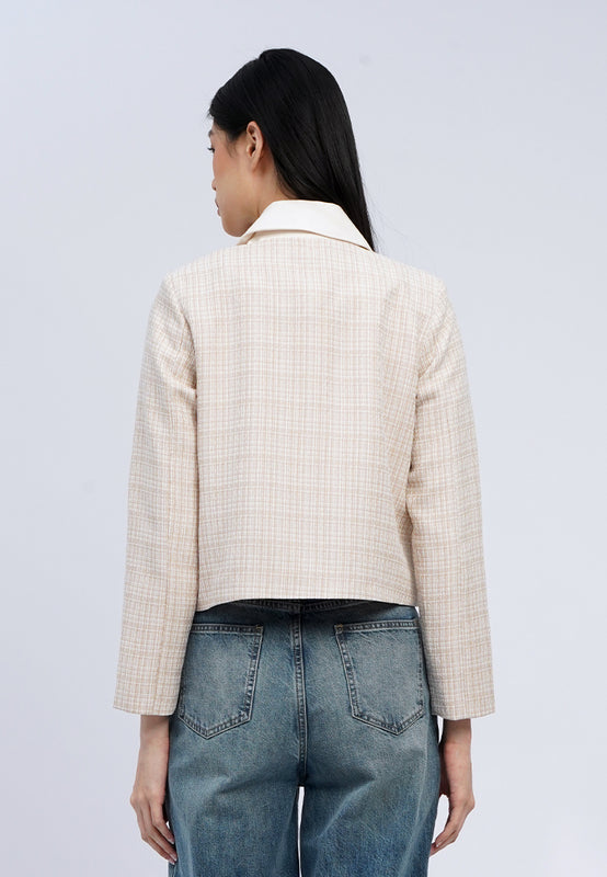 Detachable Collar Tweed Blazer