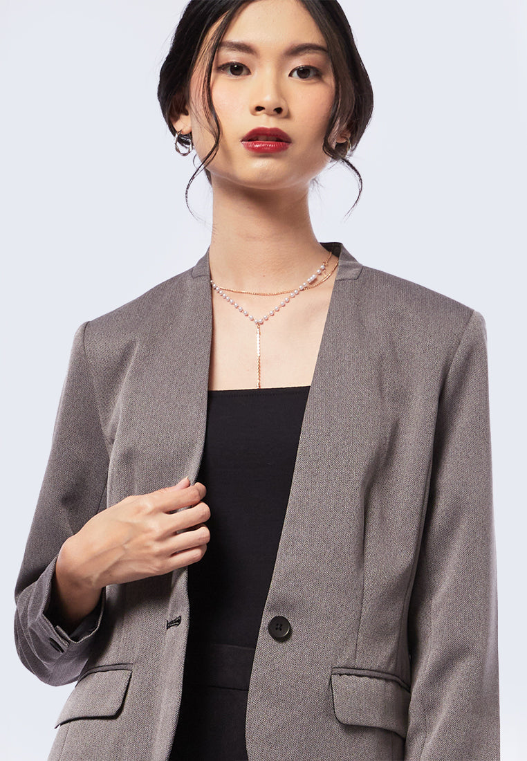 Long Sleeve Herringbone Blazer