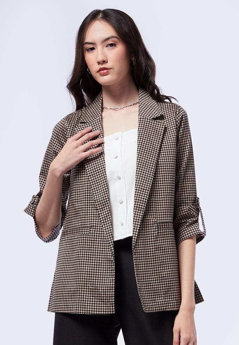 Printed Roll Up Sleeves Blazer
