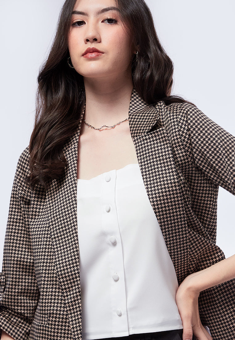 Printed Roll Up Sleeves Blazer