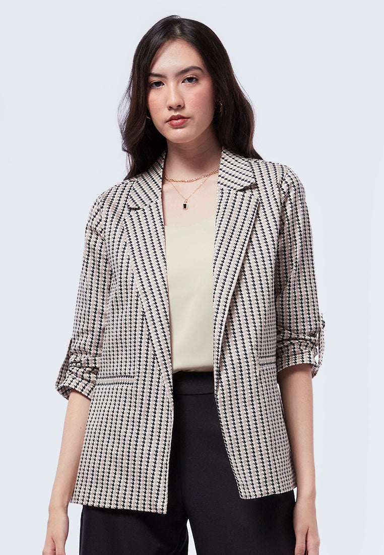 Printed Roll Up Sleeves Blazer