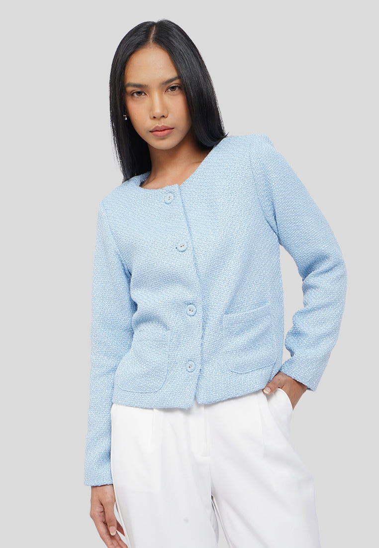 Round Neck Tweed Blazer