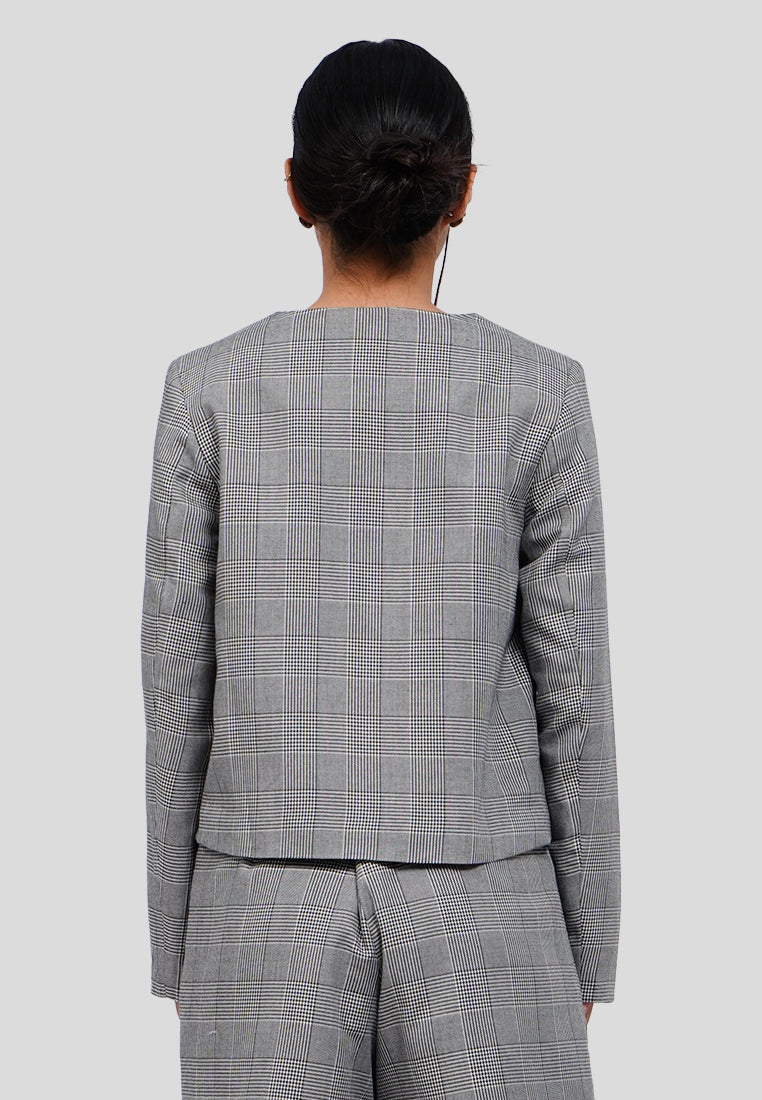 Round Neck Houndstooth Blazer