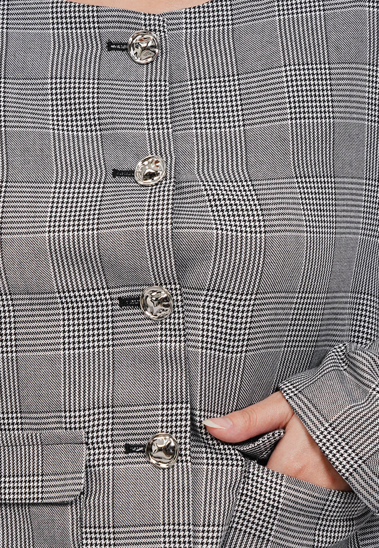 Round Neck Houndstooth Blazer