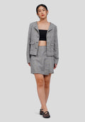 Round Neck Houndstooth Blazer