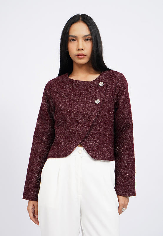 Asymmetrical Long Sleeve Tweed Blazer
