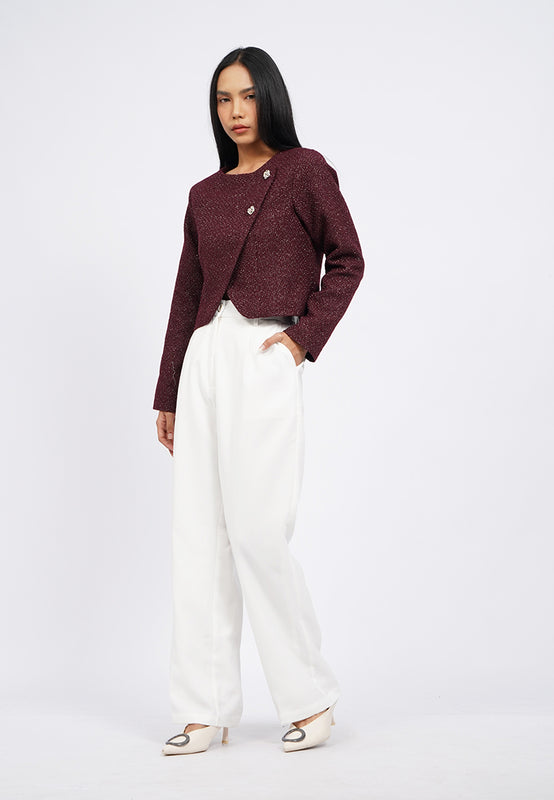 Asymmetrical Long Sleeve Tweed Blazer