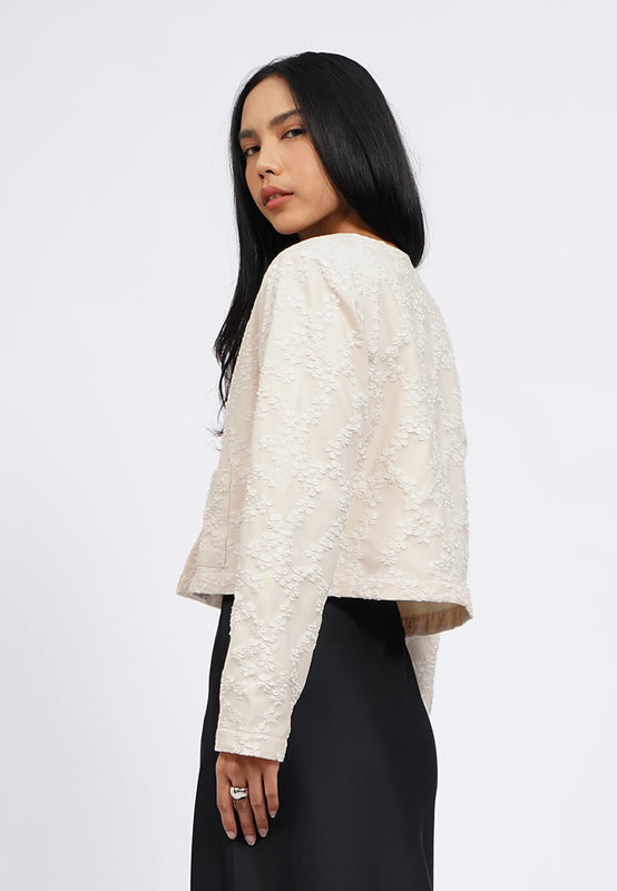 Round Neck Textured Crop Blazer