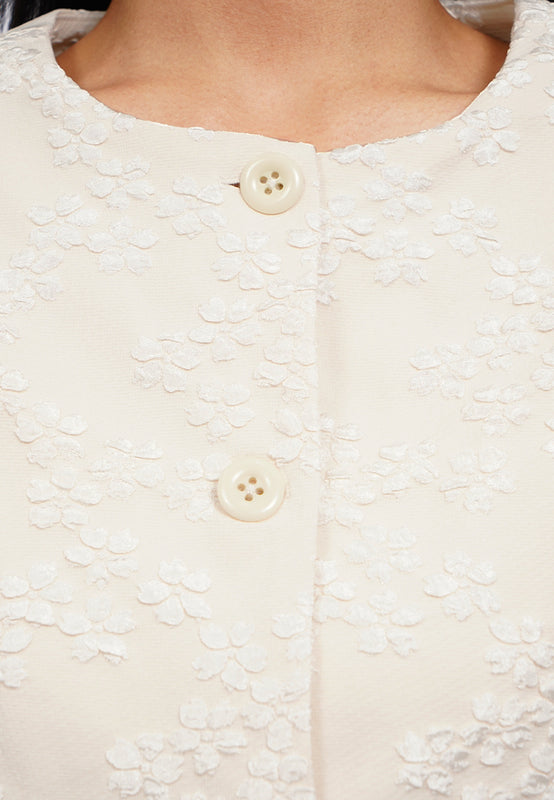 Round Neck Textured Crop Blazer