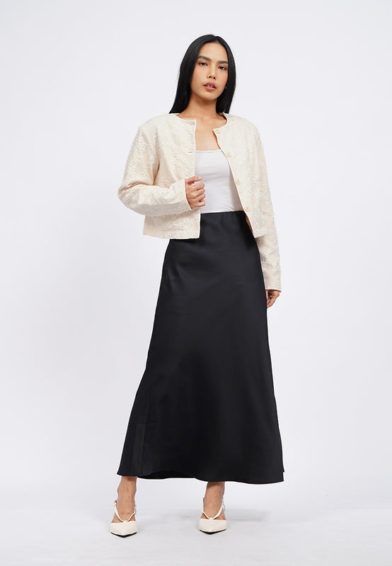 Round Neck Textured Crop Blazer