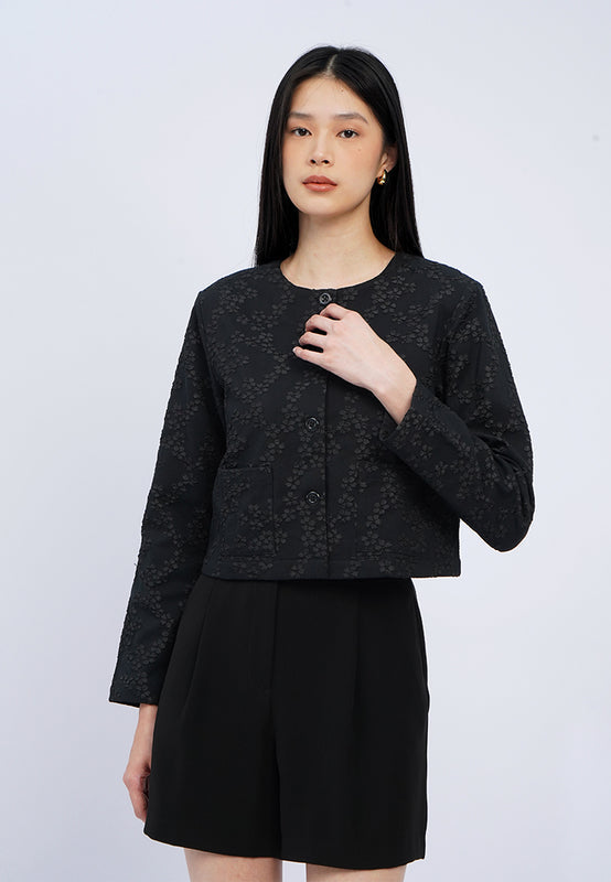Round Neck Textured Blazer