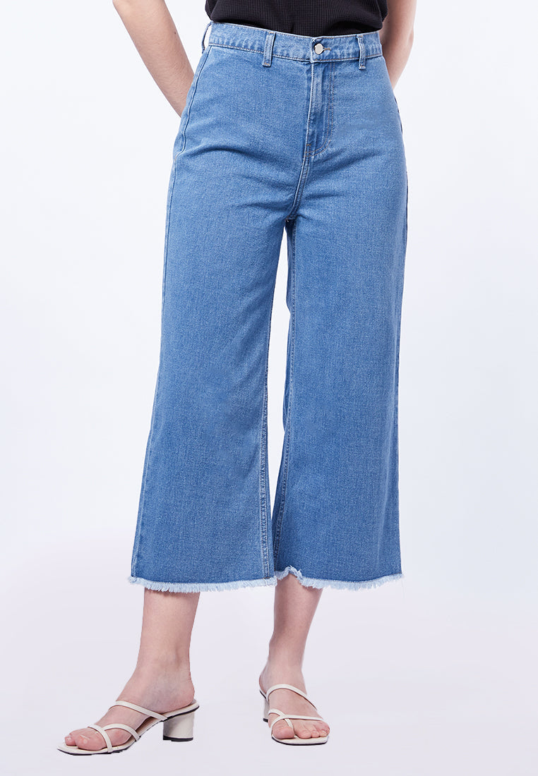 Unfinished Hem Denim Cullotes