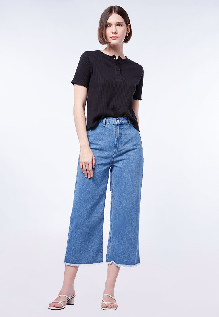 Unfinished Hem Denim Cullotes