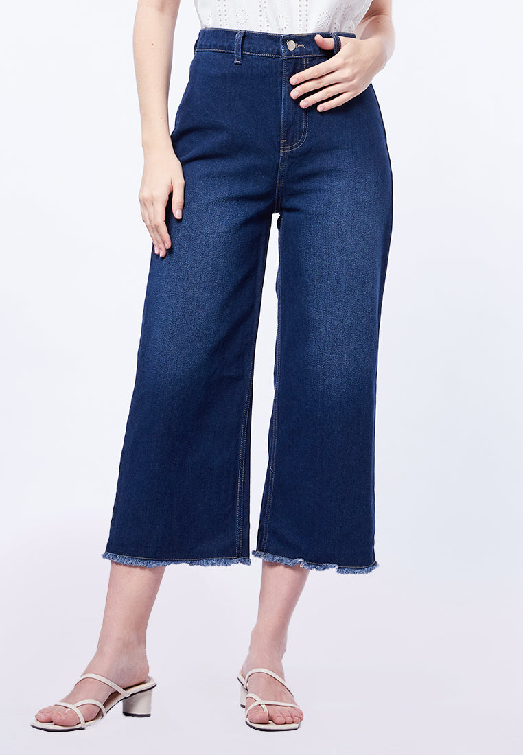 Unfinished Hem Denim Cullotes