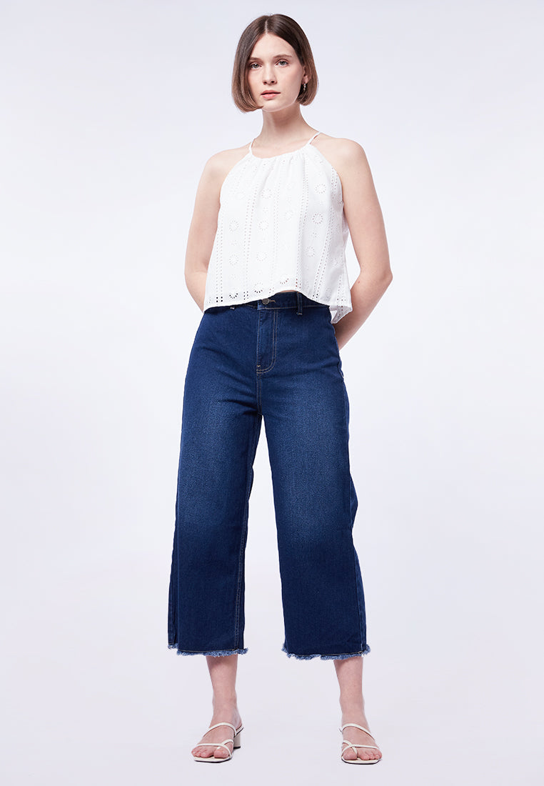 Unfinished Hem Denim Cullotes