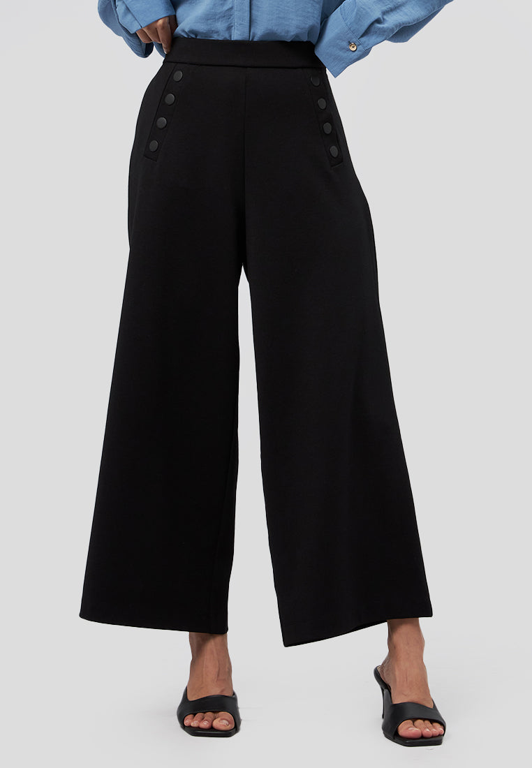 Culotte Pants with Button Details Black