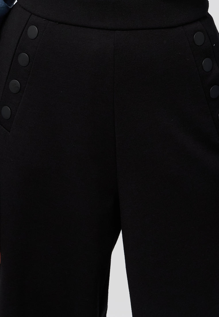 Culotte Pants with Button Details Black