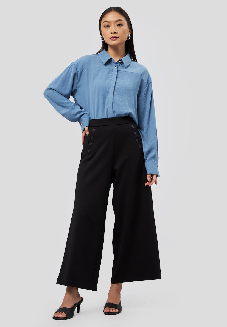 Culotte Pants with Button Details Black