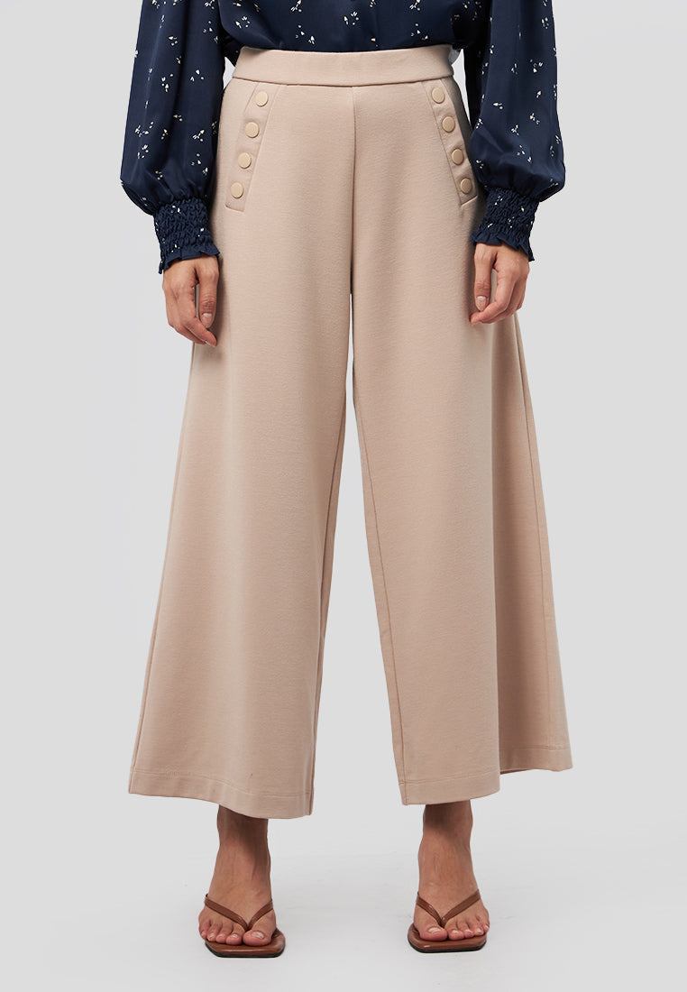 Culotte Pants with Button Details Beige