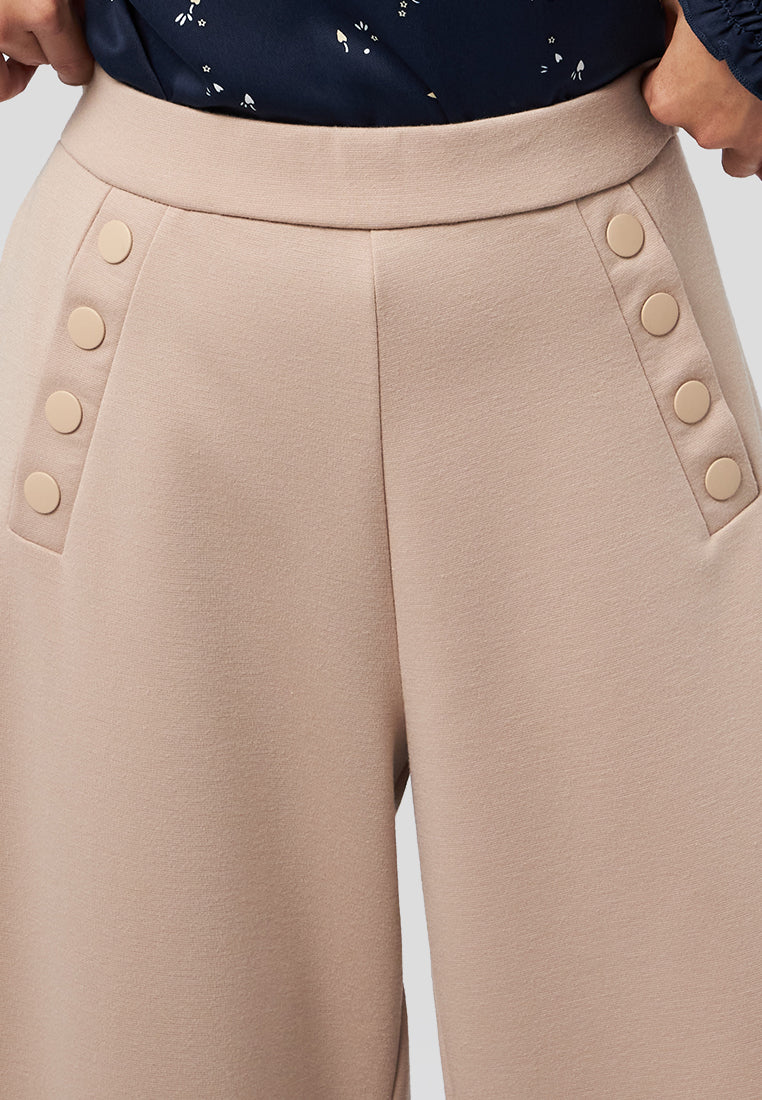 Culotte Pants with Button Details Beige