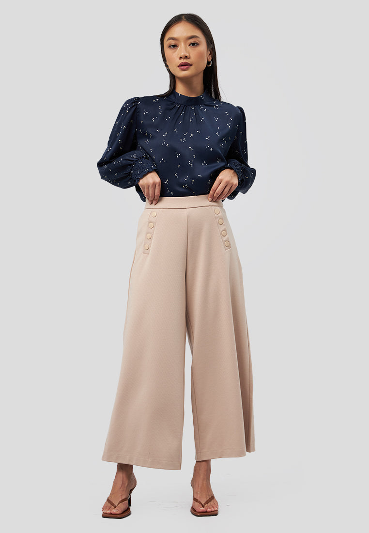 Culotte Pants with Button Details Beige