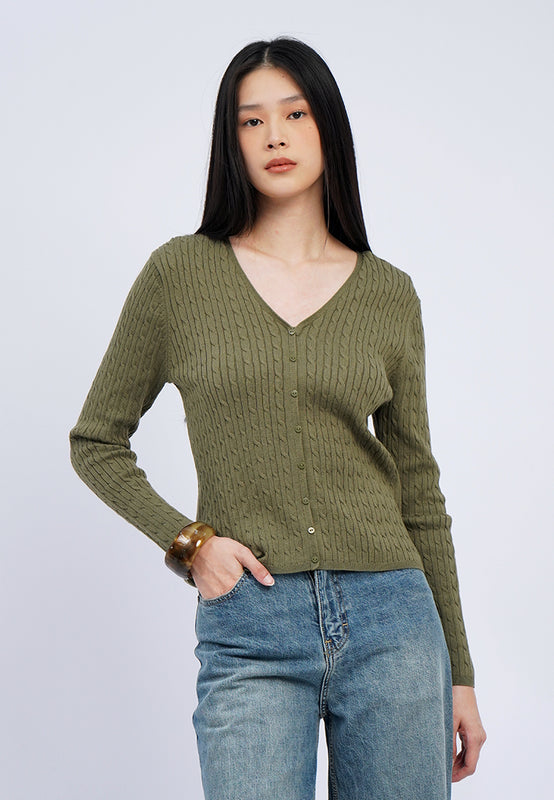 V-Neck Cable Knit Cardigan