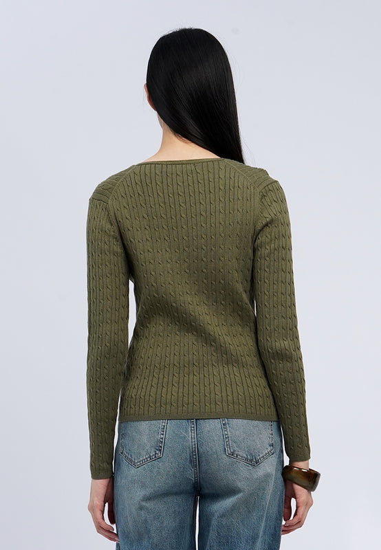 V-Neck Cable Knit Cardigan