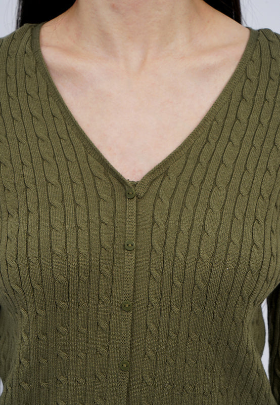 V-Neck Cable Knit Cardigan