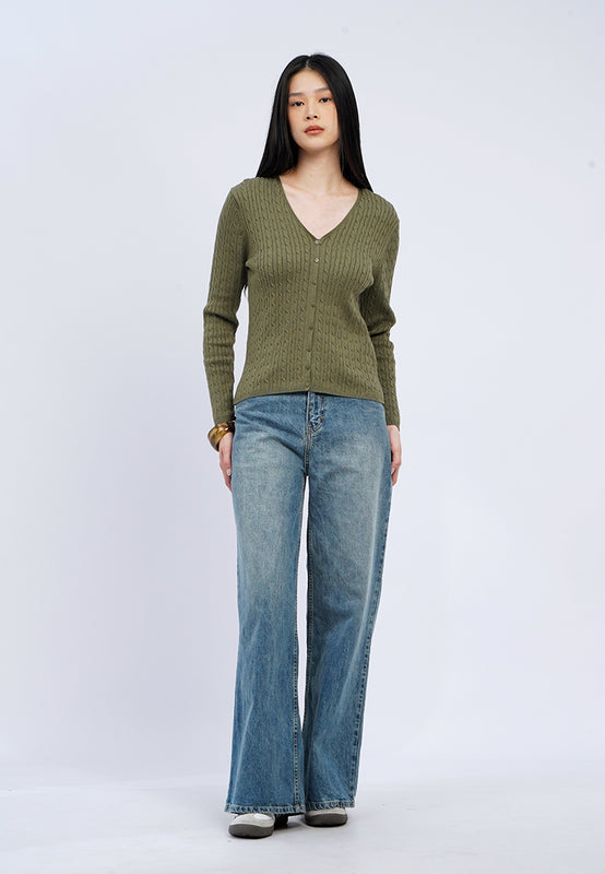 V-Neck Cable Knit Cardigan