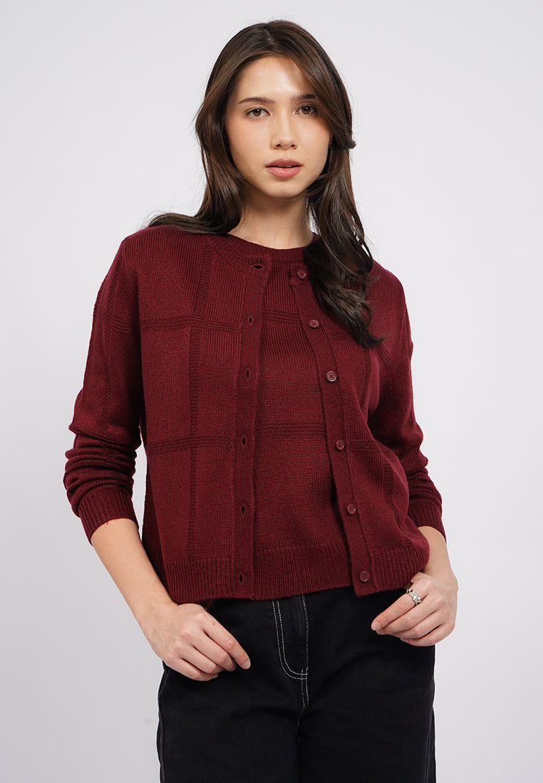 Windowpane Checked Cardigan