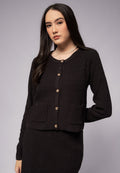 Tweed Knit Cardigan with Pocket